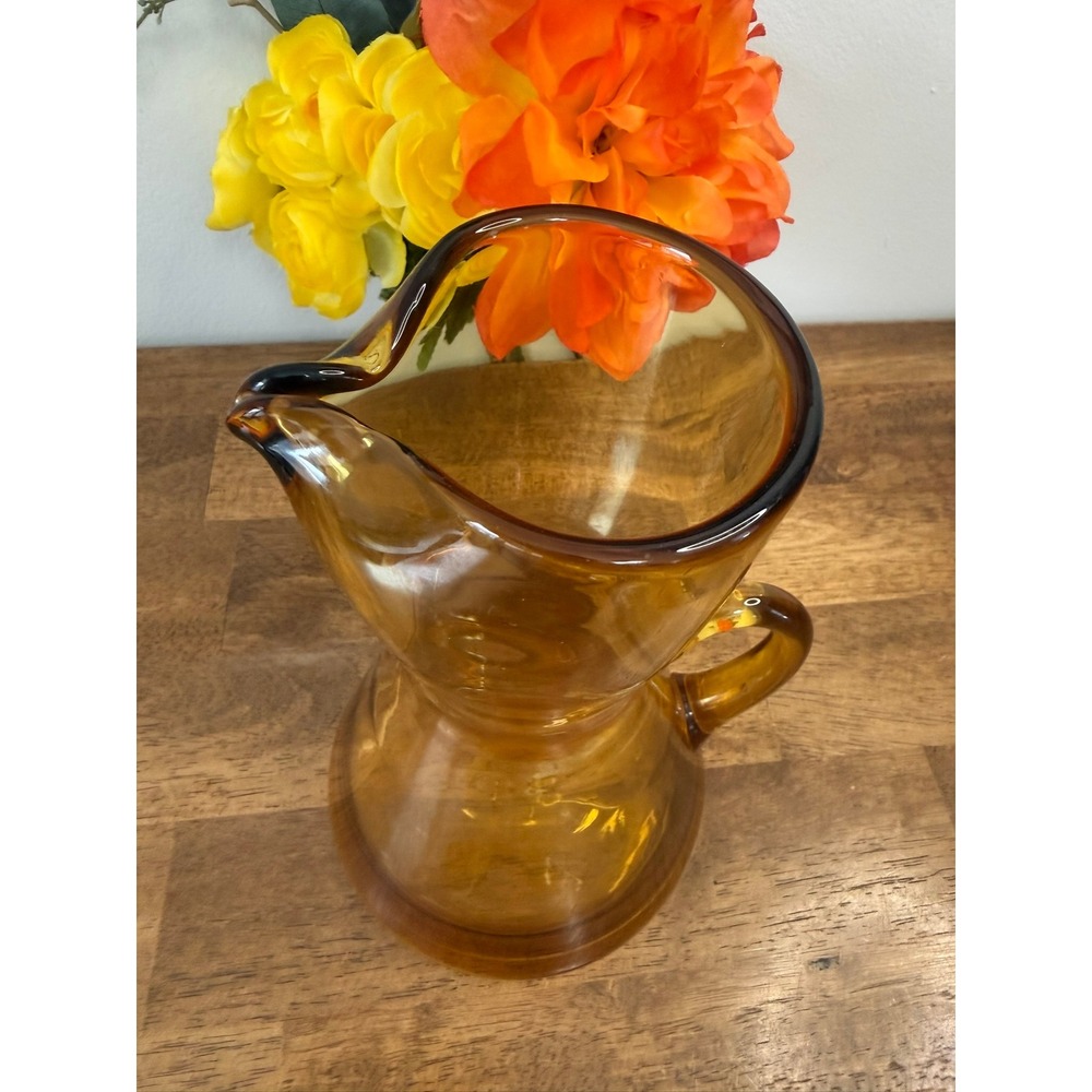 Vintage Amber Handβ Blown Art Glass Pitcher Pedestal Base MCM Barware Decor Bar - Picture 5 of 10